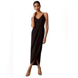NWT Anthropologie BHLDN Lyra Caron Crepe Faux-Wrap V-Neck Black Dress in Sz 10